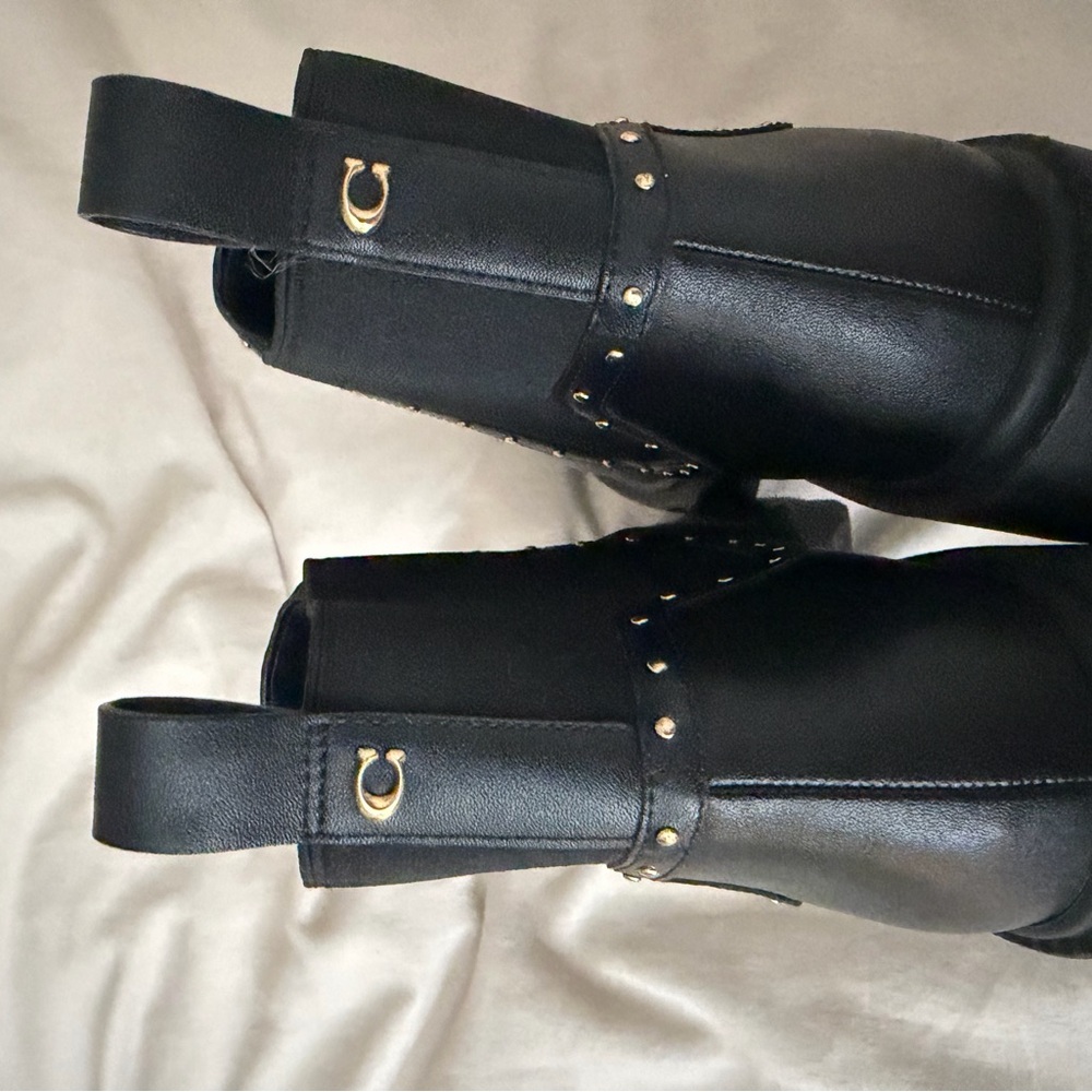 Coach Black Ankle Boots with Gold Studs - Picture 5 of 7